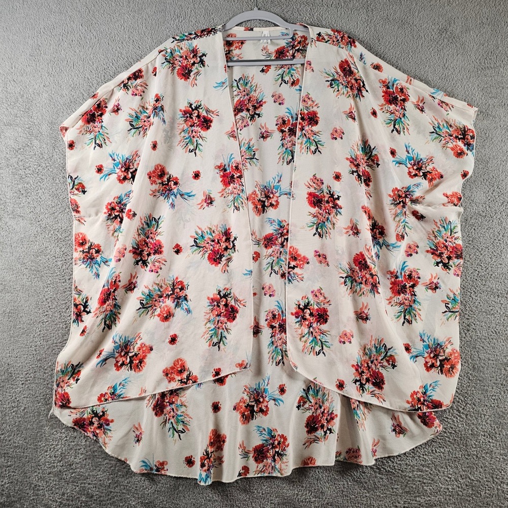 Live 4 Truth Floral Kimono Wrap Cardigan XL Cream Red Blue High Low Coverup